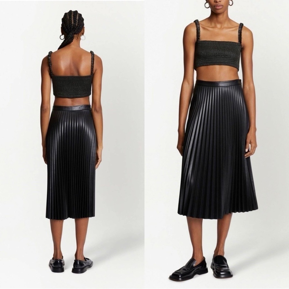 PROENZA SCHOULER WHITE LABEL Faux Leather Smocked Crop Top Sz M